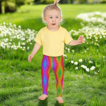 Rainbow swirl toddler leggings in sizes 2T–7, featuring a faux glitter holographic pattern. These bright and bold girls’ leggings are great for Pride Month, school spirit, festivals, and family photos. With a comfy elastic waistband and playful energy, these pants are made for twirling, skipping, and showing off color in every step.