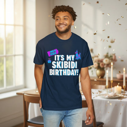 Hey Bro It’s My Skibidi Birthday funny birthday shirt printed on a Comfort Colors 1717 unisex tee. Features playful llama pinata and Skibidi toilet artwork for a bold novelty look. Garment dyed cotton creates a soft broken in feel with relaxed fit comfort. Available in black, navy, and charcoal. Great for birthday weekends, party photos, gaming nights, cruises, and hilarious surprise gifts for meme fans and friends.
