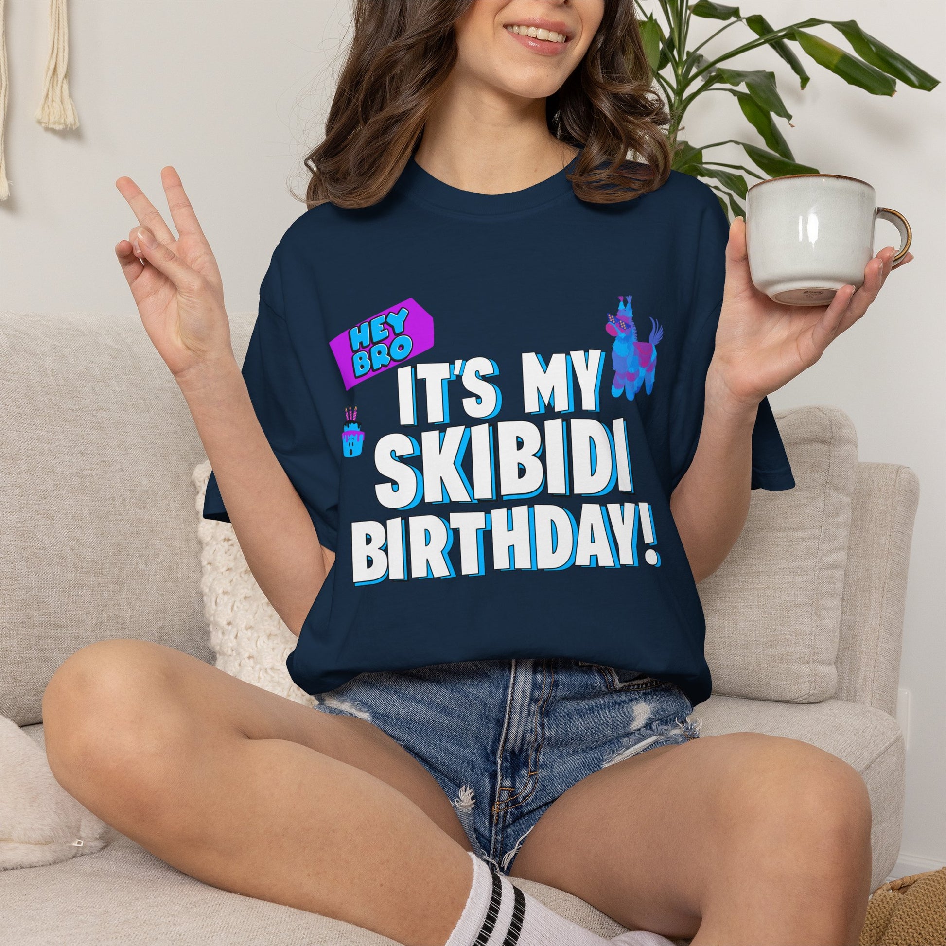 Funny men’s birthday shirt featuring the phrase Hey Bro It’s My Skibidi Birthday in bold playful lettering. This meme inspired graphic tee is perfect for birthday parties, bar crawls, gaming nights, vacation celebrations, and funny group photos. Soft garment dyed cotton gives a relaxed vintage feel with everyday comfort. Great gift for husband, boyfriend, brother, son, or best friend who loves internet humor, novelty shirts, and standout birthday outfits with Free U.S. Shipping.