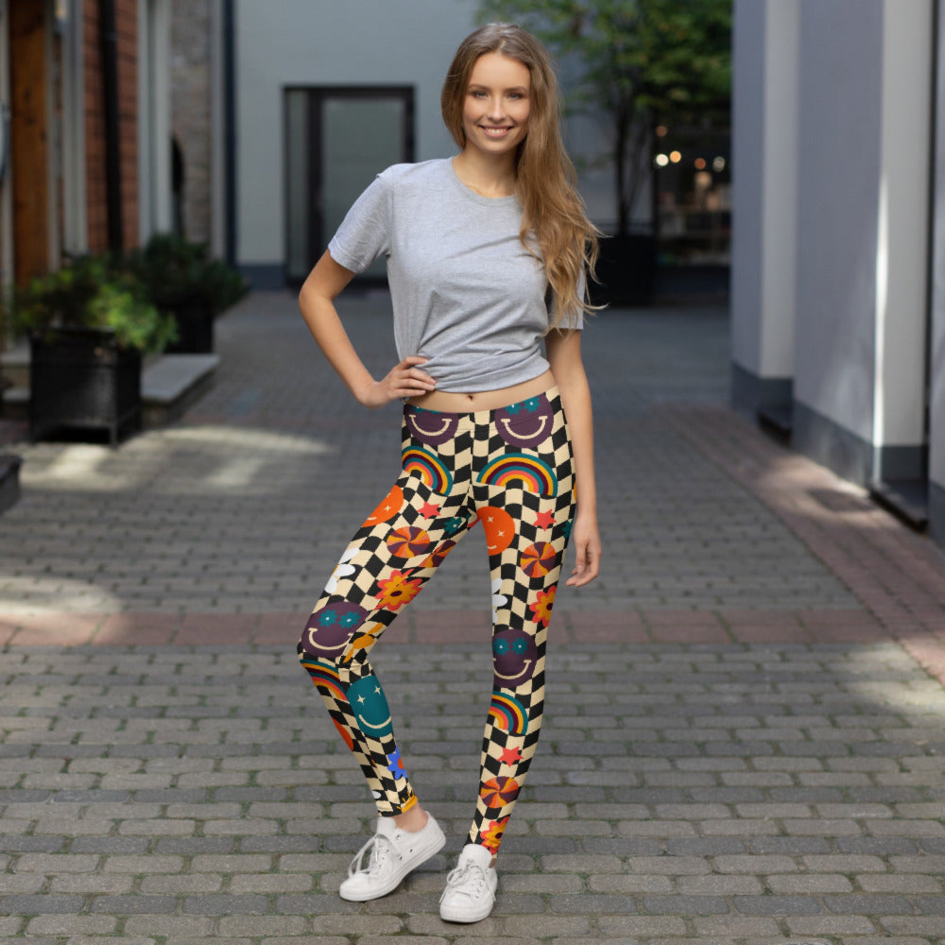Smiley Face Checker Womens Leggings