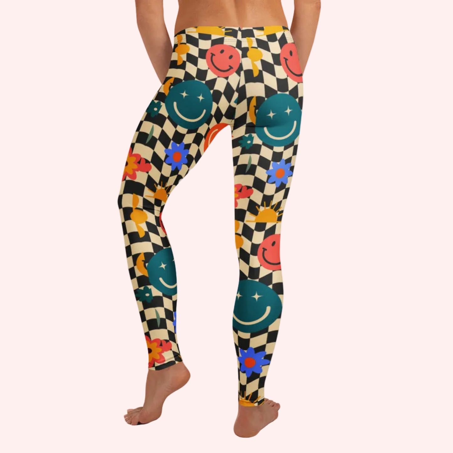 Smiley Face Checkerboard Womens Leggings Back