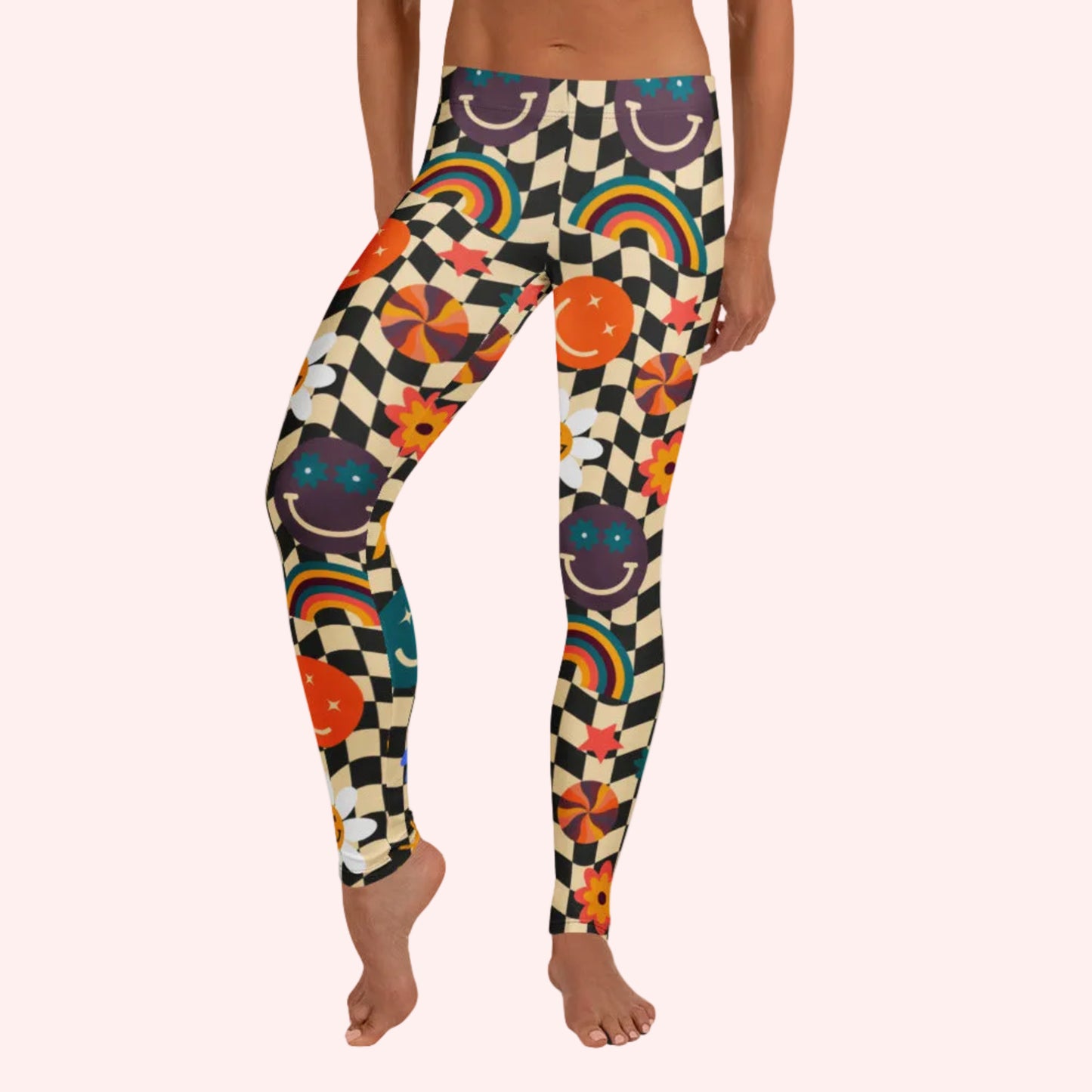 Smiley Face Checkerboard Womens Retro Tights