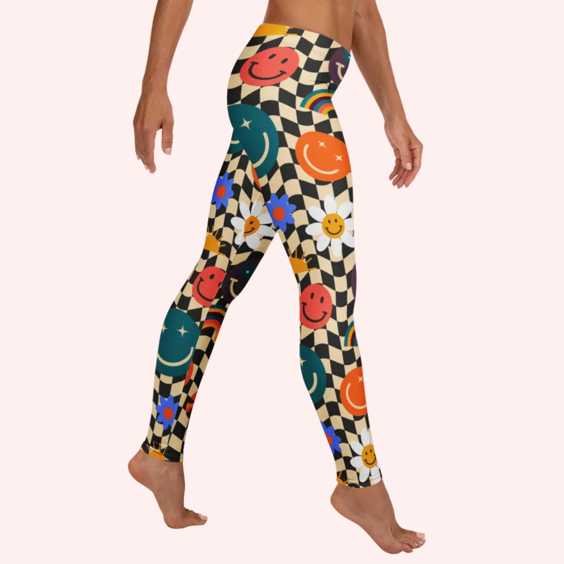 Smiley Face Checkerboard Womens Yoga Leggings
