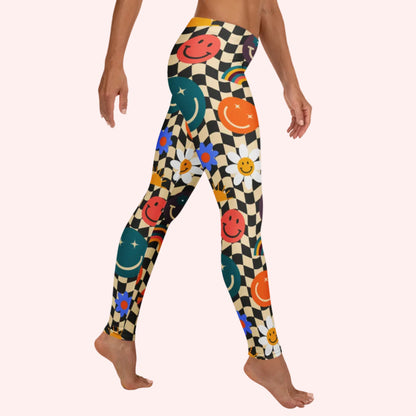 Smiley Face Checkerboard Womens Yoga Leggings