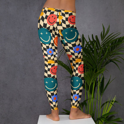 Smiley Face Checkerboard Womens Yoga Leggings