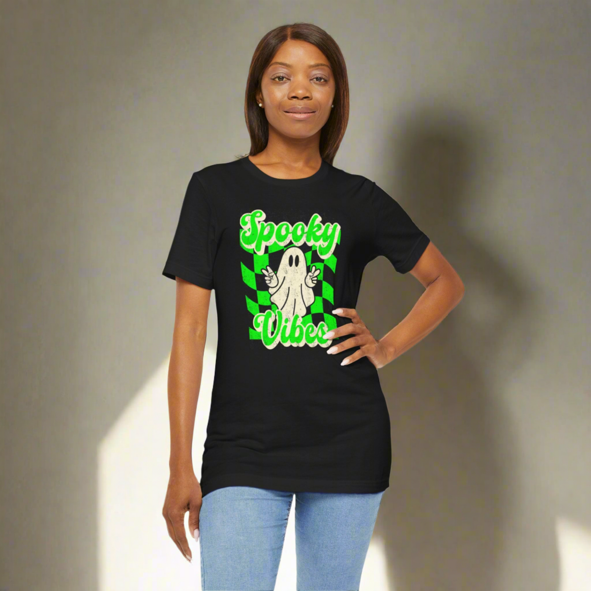 Spooky Vibes Checkered Cute Ghost Halloween shirt