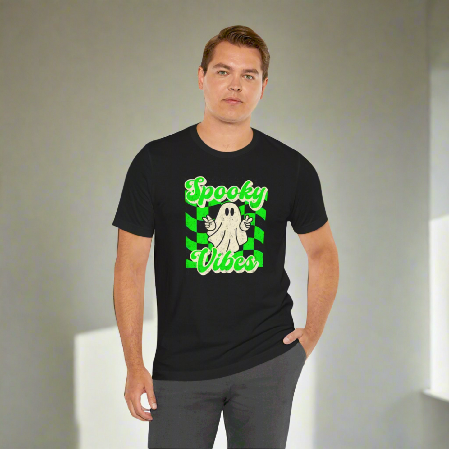 Spooky Vibes Checkered Cute Ghost Halloween tshirt