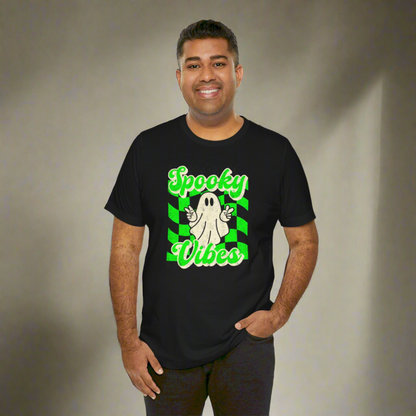 Spooky Vibes Checkered Peace Sign Ghost Halloween tshirt