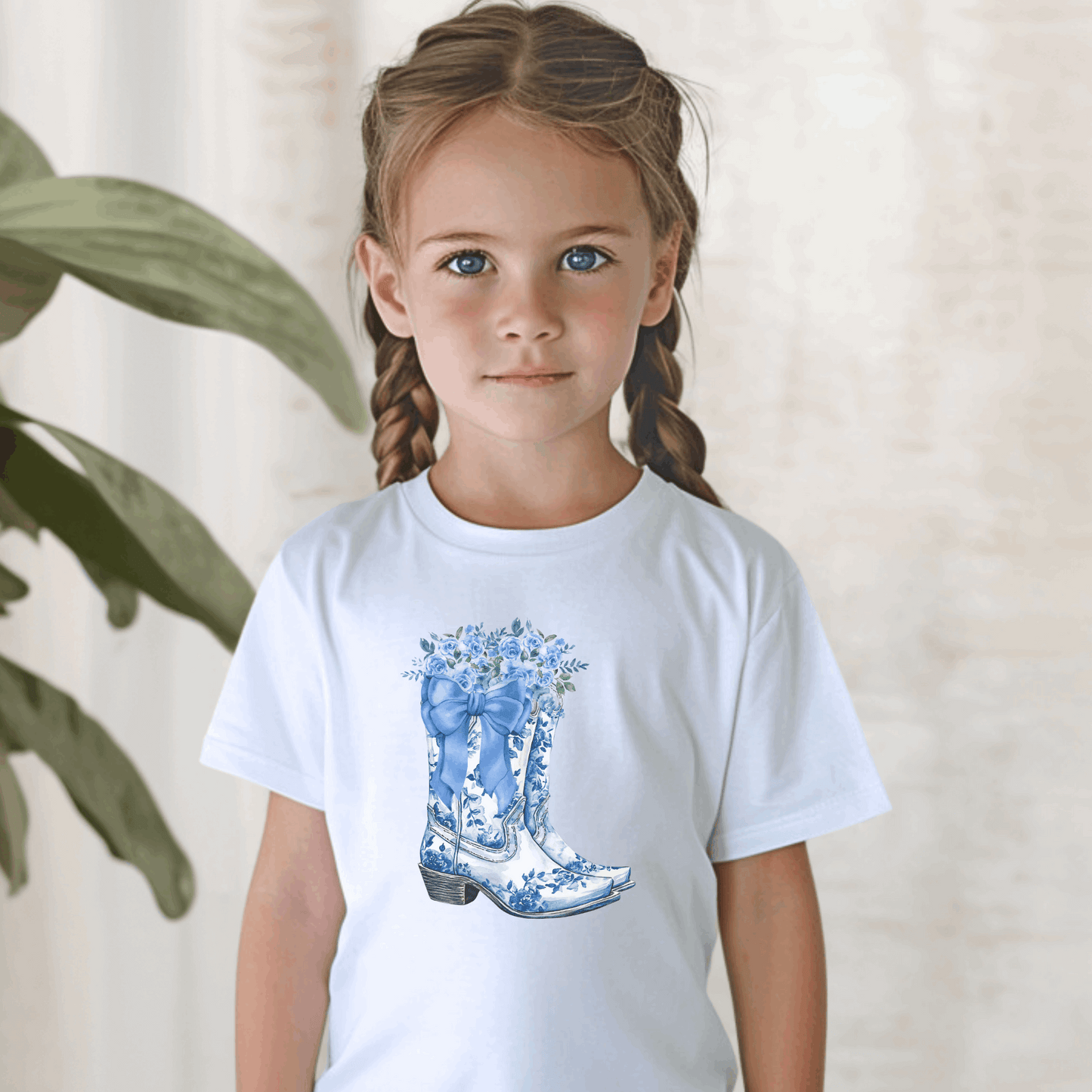 Dress your little one in this adorable Blue Toile Floral Cowboy Boots Toddler Tee, the perfect mix of vintage toile de jouy and western charm. Featuring detailed cowboy boots and blue floral accents, this toddler t-shirt is great for rodeo season, farm visits, or soft girl birthday themes. A favorite among bougie mamas and fans of the French aesthetic, this toddler western tee blends the coquette trend with playful country style.