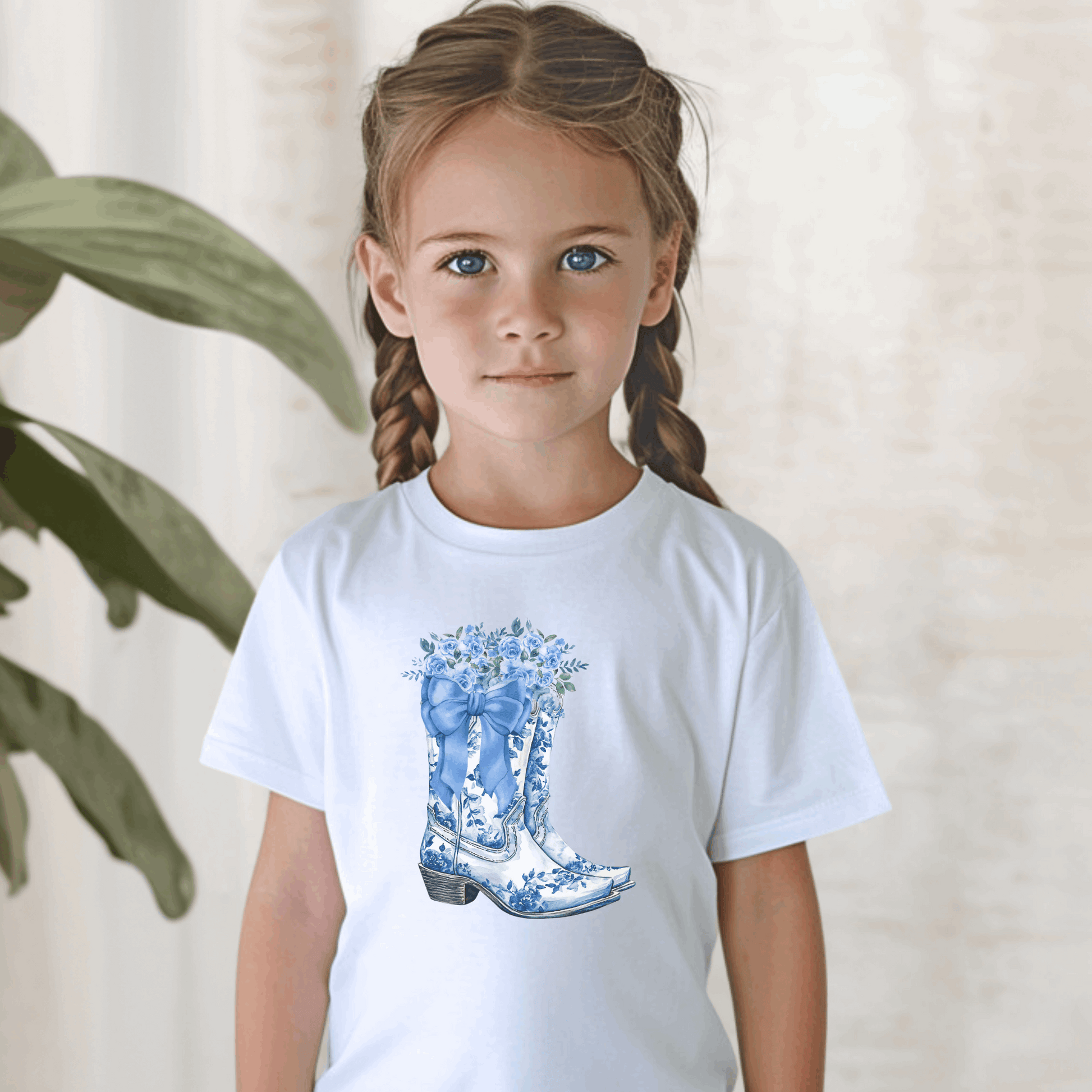 Dress your little one in this adorable Blue Toile Floral Cowboy Boots Toddler Tee, the perfect mix of vintage toile de jouy and western charm. Featuring detailed cowboy boots and blue floral accents, this toddler t-shirt is great for rodeo season, farm visits, or soft girl birthday themes. A favorite among bougie mamas and fans of the French aesthetic, this toddler western tee blends the coquette trend with playful country style.