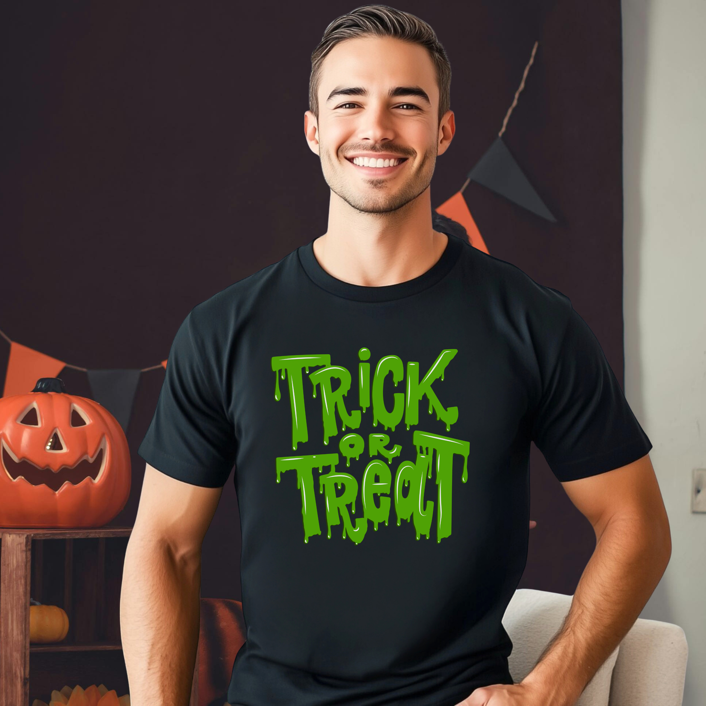Get in the Halloween spirit with this Trick or Treat Slime Ooze tee for adults. Designed with a retro green slime graphic, this spooky t-shirt adds festive flair to your fall wardrobe. Made for comfort and style, it’s great for October events, casual wear, or group Halloween photos. Available in inclusive sizes from XS to 5XL.