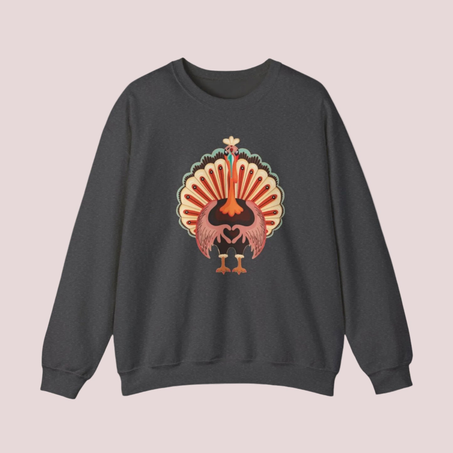Image: Funny family match Turkey Day Sweatshirt in Womens Sizes. This Turkey Day Sweater features a large Turkey making the love sign with his hands. This cozy pullover makes a perfect gift, by jaecrece