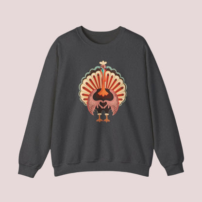 Image: Funny family match Turkey Day Sweatshirt in Womens Sizes. This Turkey Day Sweater features a large Turkey making the love sign with his hands. This cozy pullover makes a perfect gift, by jaecrece