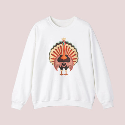 Image: Funny Turkey Sweatshirt in Womens Sizes. This Turkey Day Sweater features a large Turkey making the love sign with his hands. This cozy pullover makes a perfect gift, by jaecrece