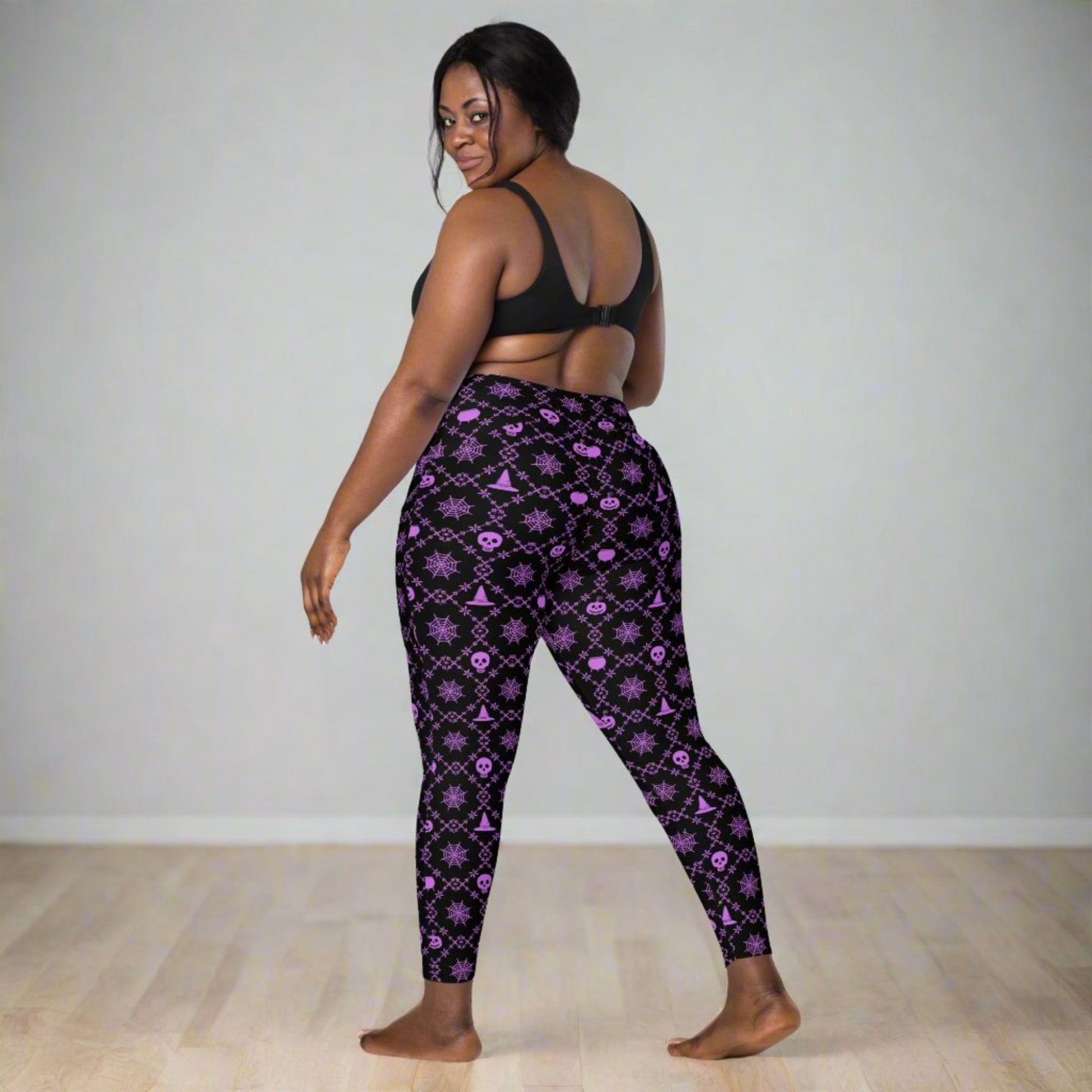 Cozy and festive Wickedly Cute Women's Halloween Leggings with Pockets feature soft stretchy fabric, high-waisted flattering fit, and functional side pockets. Pumpkin and skull Halloween designs make them perfect for seasonal parties, trick-or-treating, fall festivals, plus-size women, and size-inclusive 2XS–6XL. Matching toddler sizes 2T–7 available for family coordinating outfits. Ideal for cozy nights, festive wardrobe, Halloween leggings, seasonal fashion, eco-conscious made-to-order clothing, and Hallo