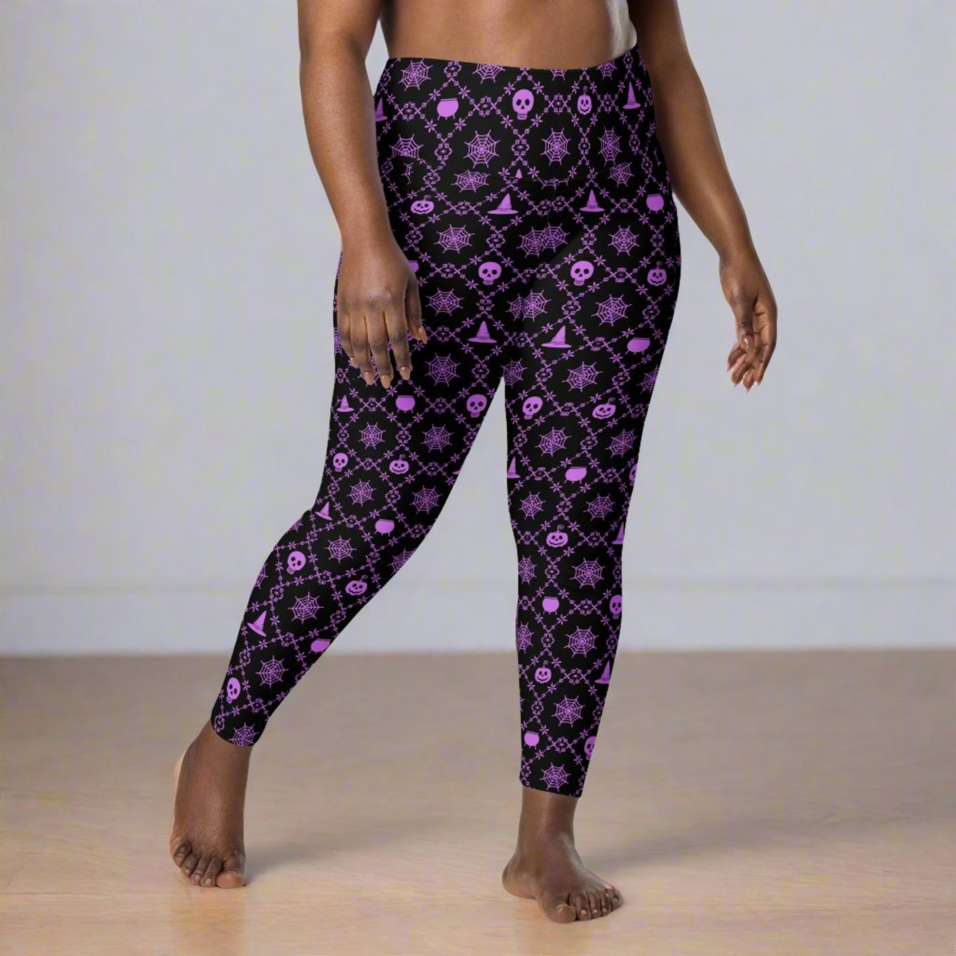 Step into Halloween style with Wickedly Cute Women's Halloween Leggings with Pockets, featuring pumpkin, skull, and spooky prints on soft stretchy fabric. High-waisted, flattering, tight fit with functional pockets, size-inclusive 2XS–6XL, and matching toddler sizes 2T–7 for family matching outfits. Perfect for trick-or-treating, fall festivals, cozy nights, plus-size women's leggings, seasonal fashion, festive apparel, made-to-order eco-conscious leggings, and Halloween wardrobe must-haves.