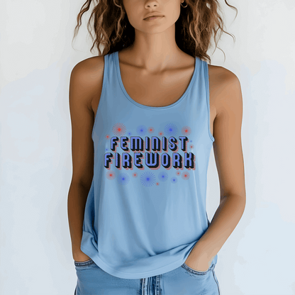 Celebrate equality and independence with this Feminist Firework tank top, combining a patriotic palette with a powerful message. The red, white, and blue retro lettering and fireworks motif make it ideal for 4th of July, Pride, or protest events. Made from Comfort Colors cotton, this tank offers a relaxed, lived-in fit that’s perfect for layering or wearing solo at summer events and rallies.