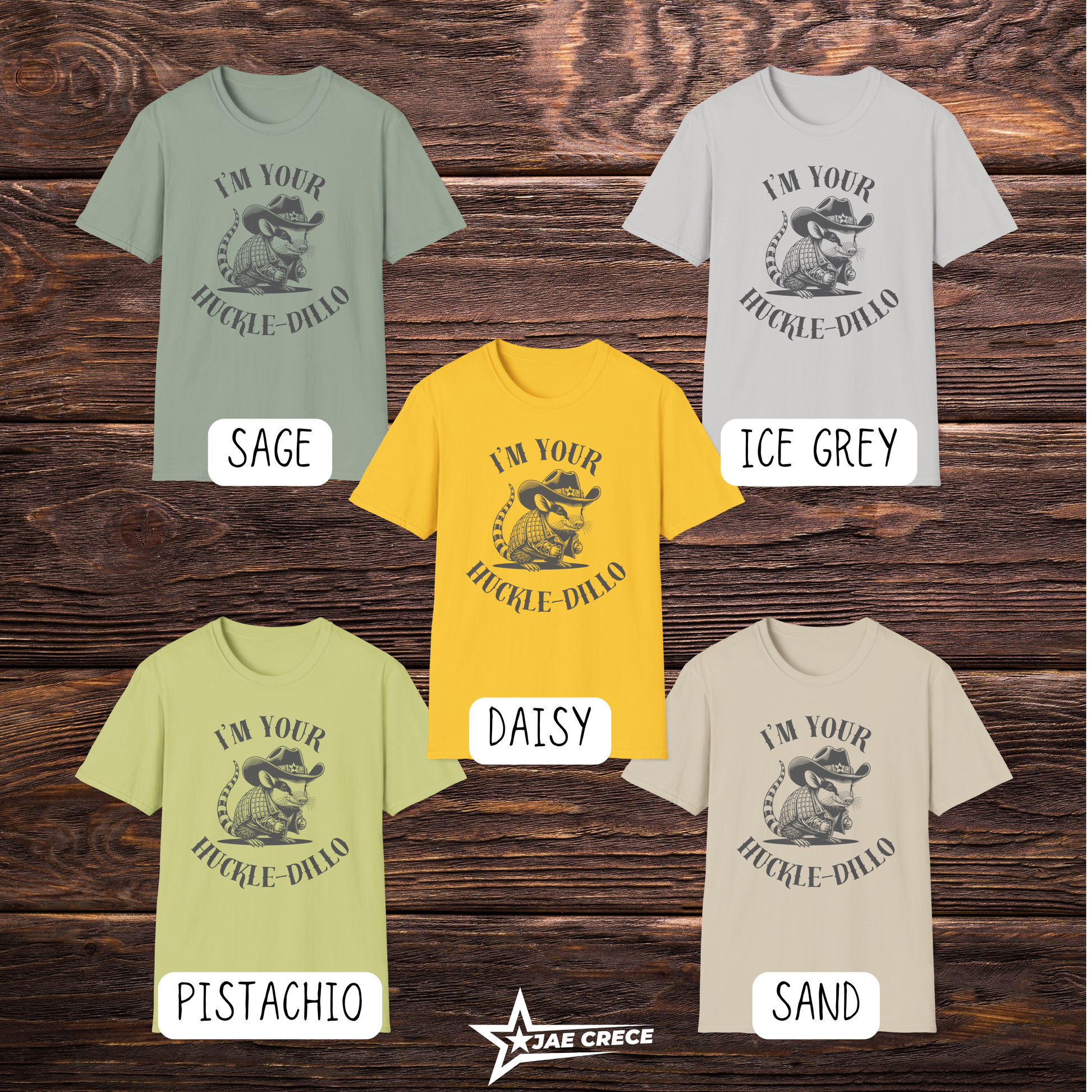 Image: A playful Texas-themed T-shirt showcasing an armadillo dressed as a sheriff in a cowboy hat and jacket. The small Texas emblem on the hat adds a fun nod to state pride. This humorous western-style tee is great for country music fans, rodeo lovers, and animal lovers alike. Whether worn at a state fair or on a casual outing, this unique and eye-catching shirt is sure to spark conversation and smiles, by jaecrece.