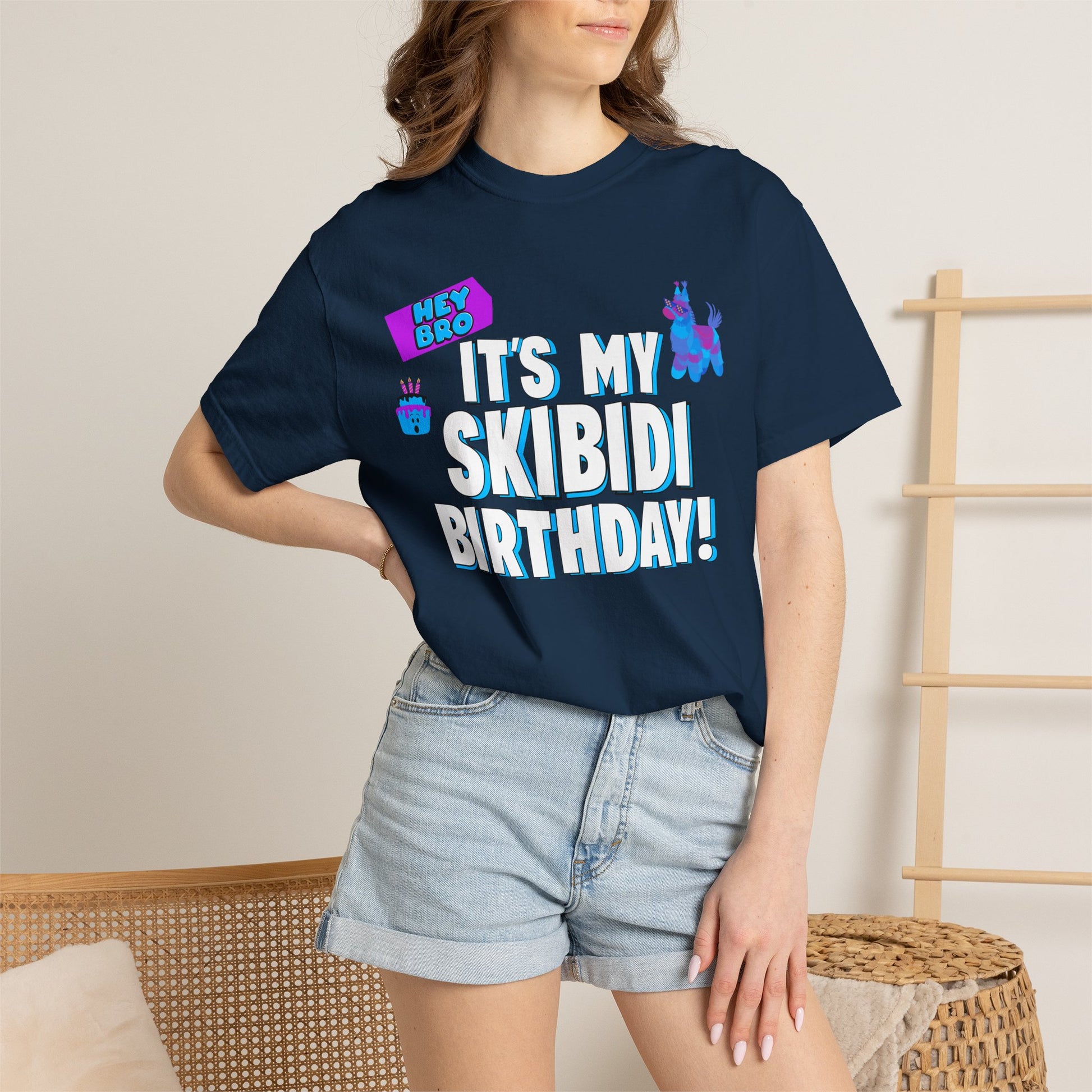 Comfort Colors 1717 birthday party shirt with funny llama pinata and Skibidi toilet design for unisex wear. Hey Bro It’s My Skibidi Birthday tee comes in black, navy, and charcoal and offers soft heavyweight cotton comfort with a lived in vintage style feel. Perfect for birthday celebrations, party trips, family gatherings, gaming nights, and fun photo moments. Great gag gift for adults, teens, boyfriends, husbands, and best friends.