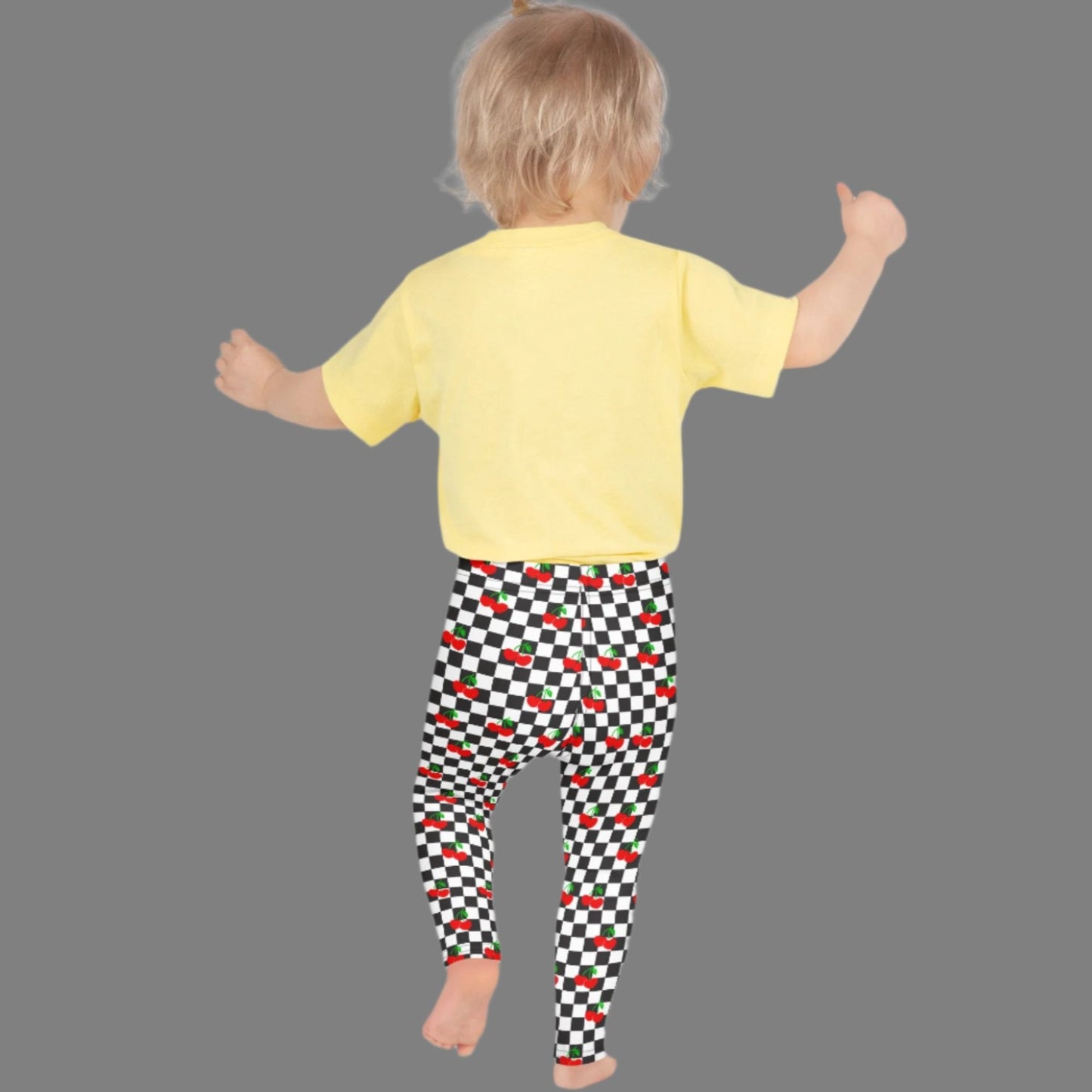 Love You CHERRY Much Child Leggings, Size 2T-7, with a black and white checkerboard cherry pattern. These  - jaecrece These toddler leggings are great for back to school or as a birthday or christmas gift!