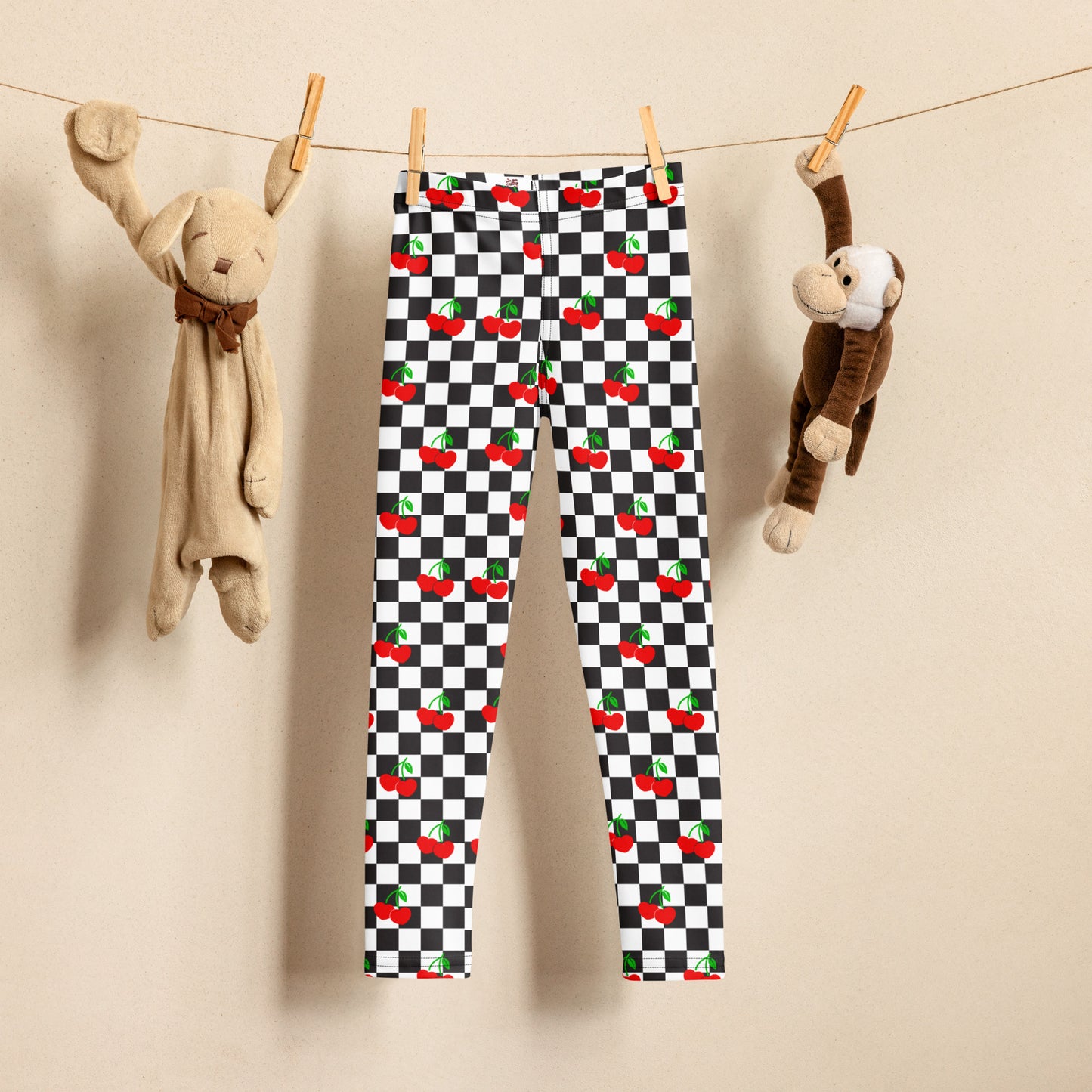 Love You CHERRY Much Child Leggings, Size 2T-7, with a black and white checkerboard cherry pattern. These  - jaecrece These toddler leggings are great for back to school or as a birthday or christmas gift!