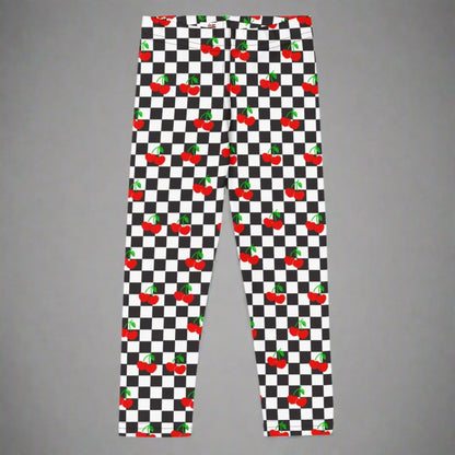 Love You CHERRY Much Child Leggings, Size 2T-7, with a black and white checkerboard cherry pattern. These  - jaecrece These toddler leggings are great for back to school or as a birthday or christmas gift!