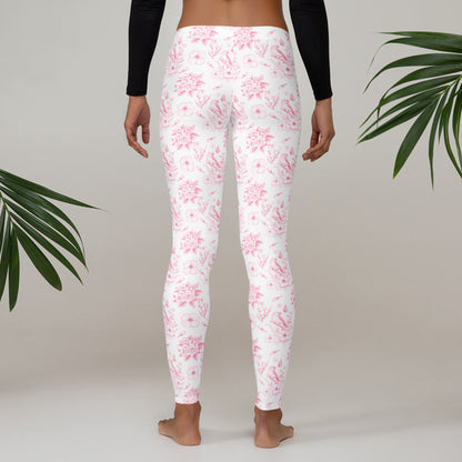 Image: Celebrate spring or any season with these pink toile leggings for women, designed for comfort and coordinated cuteness. The timeless floral print suits casual days, school events, or family outings. Part of a mother and daughter matching collection, these leggings in XS to XL make a stylish and versatile wardrobe staple for those who love timeless charm with a modern twist, by jaecrece.
