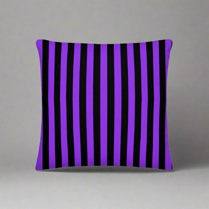 Our Cute Ghosts Halloween throw pillow has a different print on each side. One side is purple with black ghosts, and the other side is black and purple stripes. This accent pillow is the perfect home decor spooky gift for the Halloween season. by jaecrece