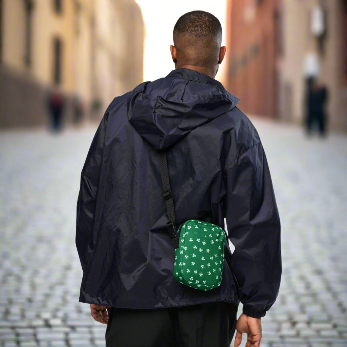 Image: St Patricks Day Fanny Pack. This green small crossbody bag is green, with a pattern of white shamrocks. Our four leaf clover small canvas tote makes a great gift for men, women, teens and kids. Its a great hands free pouch for your camera and phone at Irish festivals and St Pattys Day parades, by jaecrece