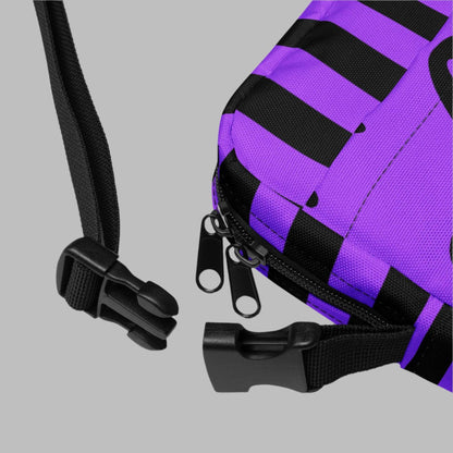 Cute Ghost Small Canvas Crossbody Bag, Ghost and Black Stripes Halloween Utility Bag, This bag has a strap that may be worn crossbody, or on hips/ waist. This purple and black water resistant fanny pack can be used as a camera or cell phone holder, by jaecrece