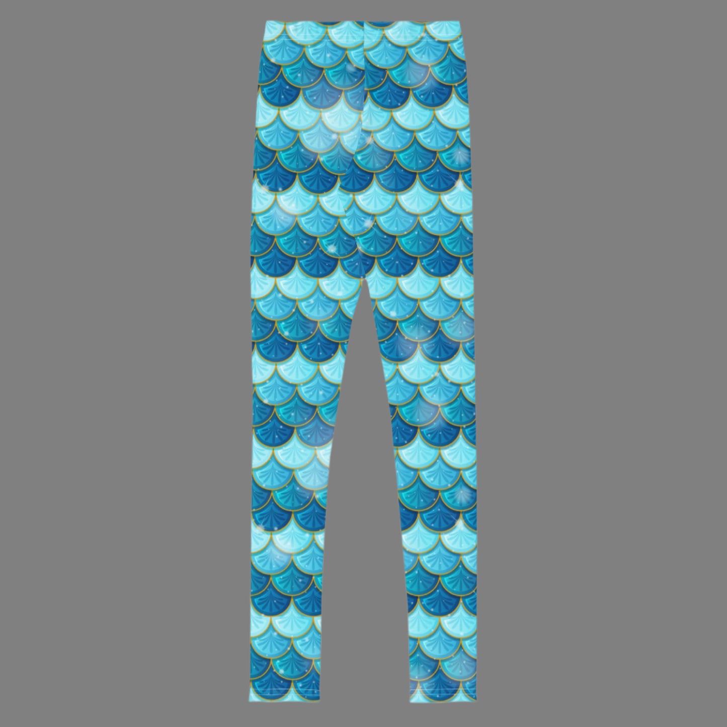 Image: Mermaid Youth Girls Leggings  feature a stunning blue scale print, perfect for tweens and teens in sizes 8-20. Perfect for girls who love the mermaid aesthetic, by jaecrece