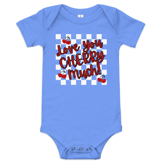 Love You CHERRY Much Checkerboard Valentine Baby Onesie - jaecrece