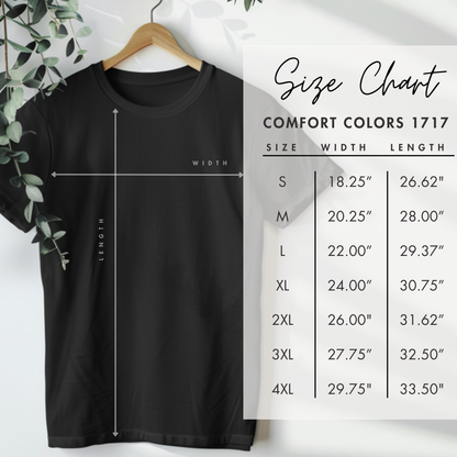 comfort colors 1717 size chart