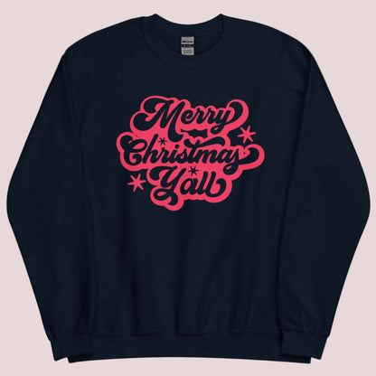Bring family together with this adult Merry Christmas Y’all sweatshirt, made from soft Gildan fleece and featuring festive red script. It’s part of a matching holiday collection available in child sizes too, so the whole family can dress in cozy southern style. Perfect for Christmas morning photos, this crewneck sweatshirt adds heartwarming charm to your seasonal wardrobe.

