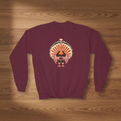 Image: family match funny Turkey Day Sweatshirt in Child Sizes. This Thanksgiving Day crewneck Sweater features a large Turkey making the love sign with his hands. This kids cozy pullover makes a perfect gift or Turkey Trot outfit, by jaecrece