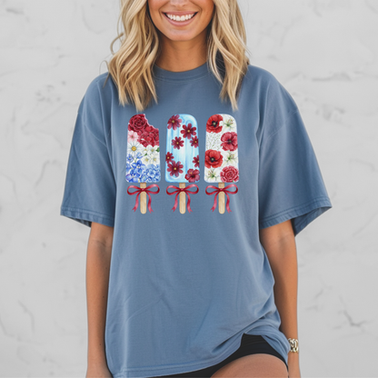 Women's Patriotic Floral T Shirt, Red White & Blue Fourth of July Tee, Matching Family Shirt