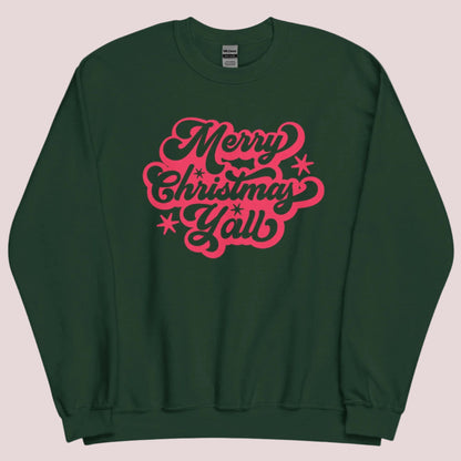 Make the season merry with this unisex Merry Christmas Y’all sweatshirt for adults. Designed with bold red script on a Gildan 18000 fleece crewneck, it's warm, soft, and festive. Ideal for parents looking to match their kids in holiday attire, this sweatshirt delivers comfort and style whether you’re at a holiday market, in family portraits, or unwrapping gifts by the fire.