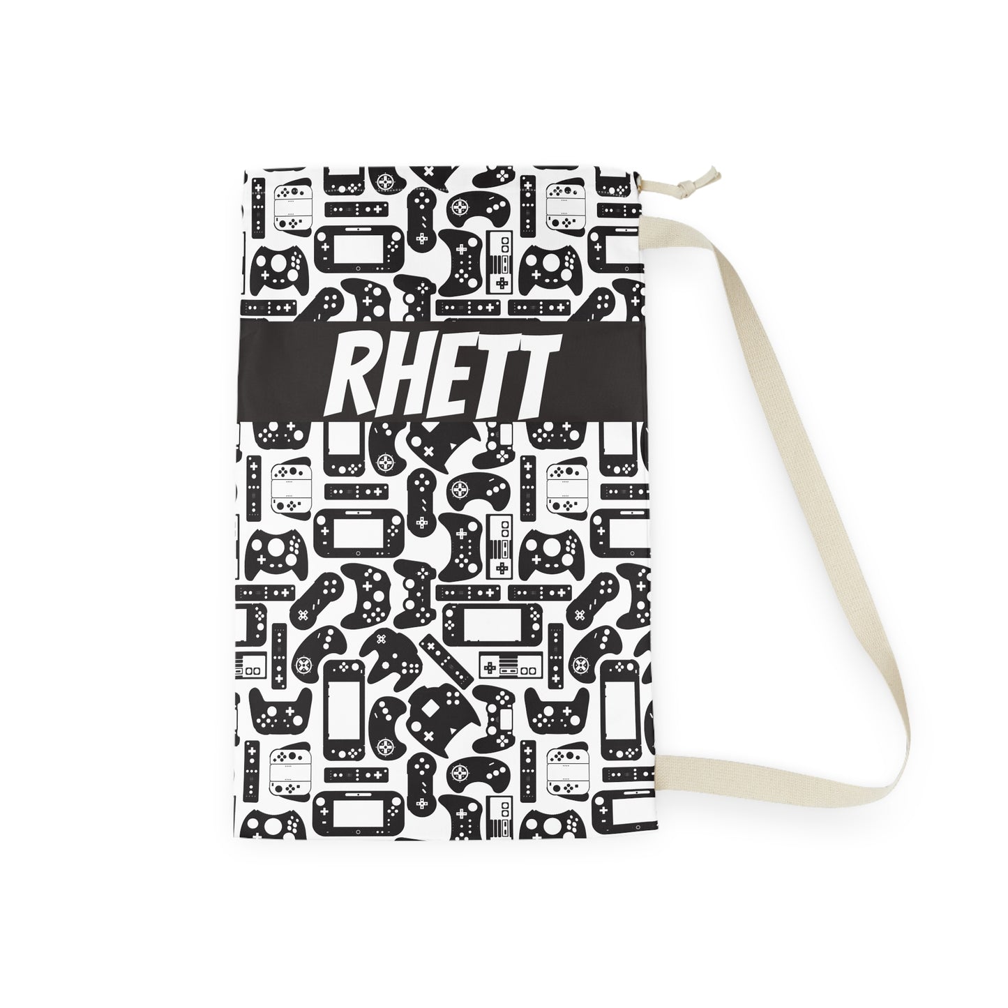 black and white video game controller personalized laundry bag for men, boys and kids who are gamers