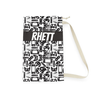 black and white video game controller personalized laundry bag for men, boys and kids who are gamers