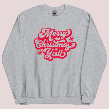 The adult-sized Merry Christmas Y’all crewneck sweatshirt brings cheerful southern vibes to your holiday outfits. With red script text and a warm Gildan fleece build, it's perfect for matching with your little ones in child-sized versions. It’s a sweet holiday gift for moms and dads who want festive flair while creating joyful family memories all season long.