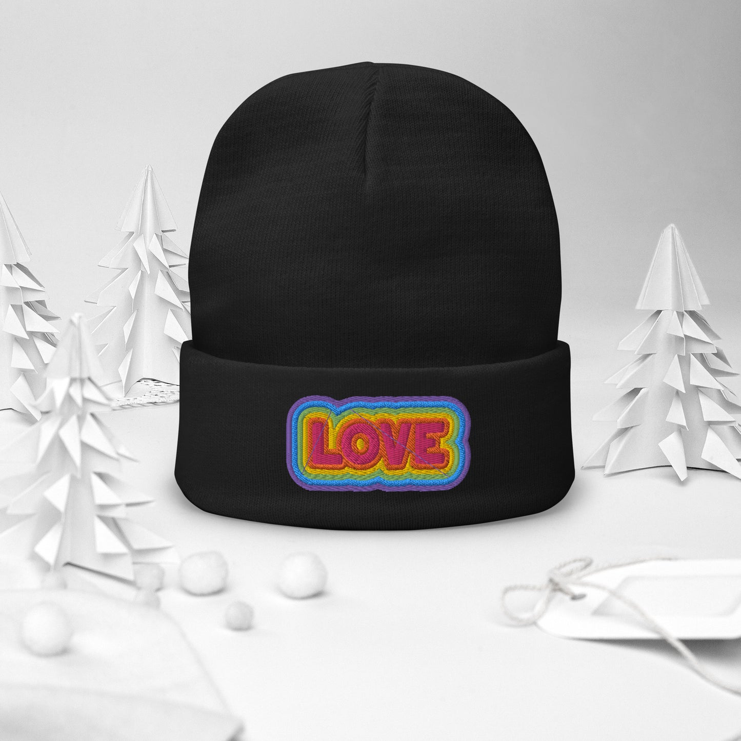 Rainbow LOVE Embroidered Beanie