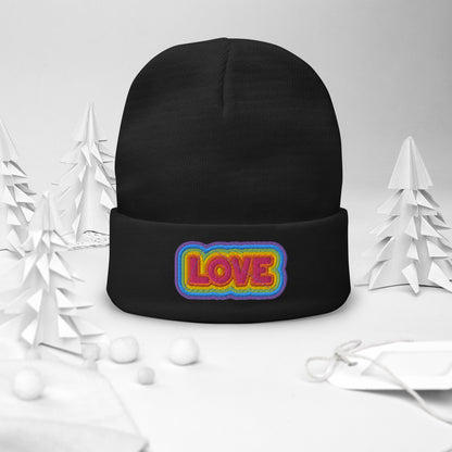 Rainbow LOVE Embroidered Beanie