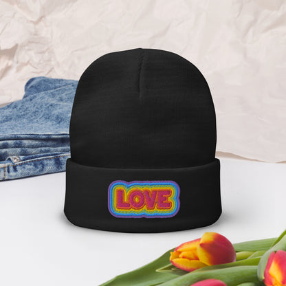 Rainbow LOVE Embroidered Beanie