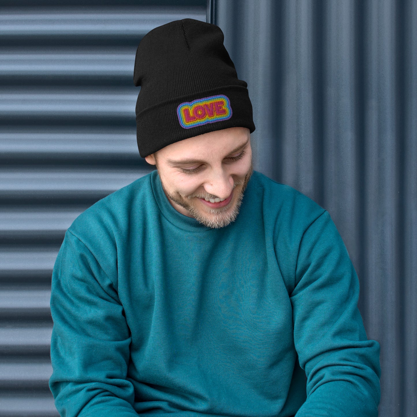 Rainbow LOVE Embroidered Beanie