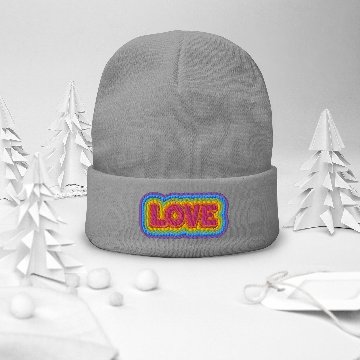 Rainbow LOVE Embroidered Beanie