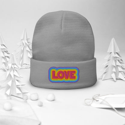 Rainbow LOVE Embroidered Beanie