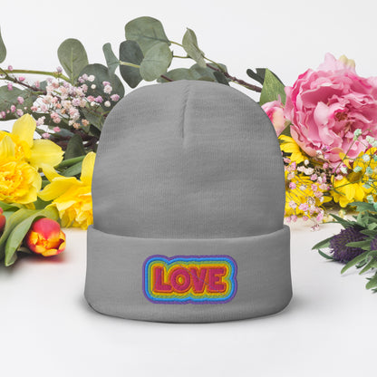 Rainbow LOVE Embroidered Beanie