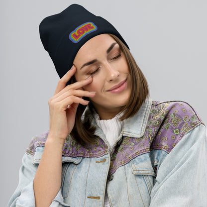 Rainbow LOVE Embroidered Beanie