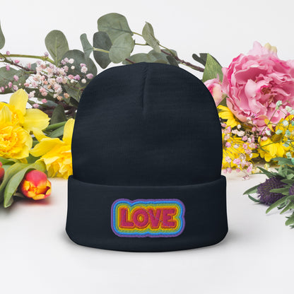 Rainbow LOVE Embroidered Beanie