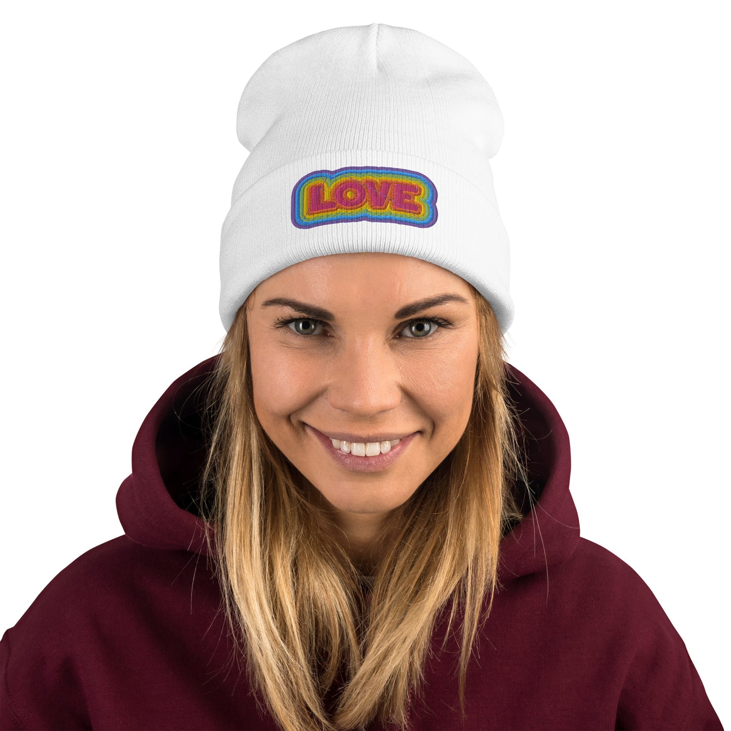 Rainbow LOVE Embroidered Beanie